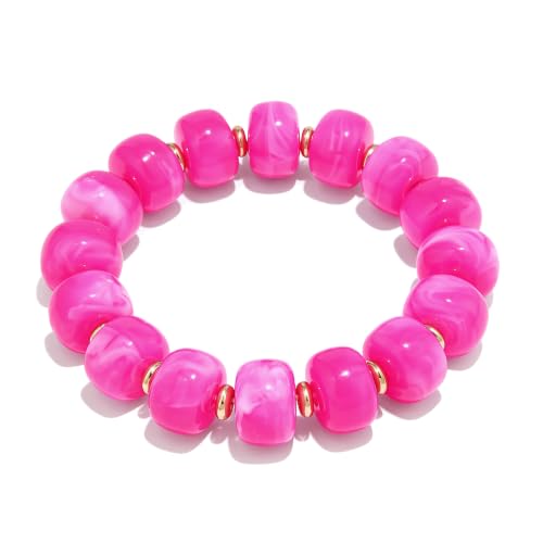 Chunky Beaded Bracelet for Women-Boho Bold Acrylic Resin Stretch Bracelets Trendy Summer Beach Elastic Bangle Vacation Jewelry Accessories - color: Style 1-Magenta