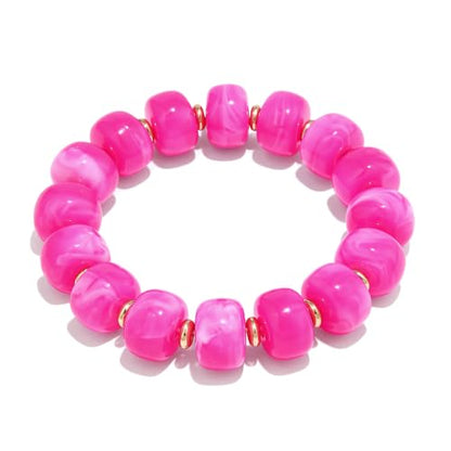 Chunky Beaded Bracelet for Women-Boho Bold Acrylic Resin Stretch Bracelets Trendy Summer Beach Elastic Bangle Vacation Jewelry Accessories - color: Style 1-Magenta