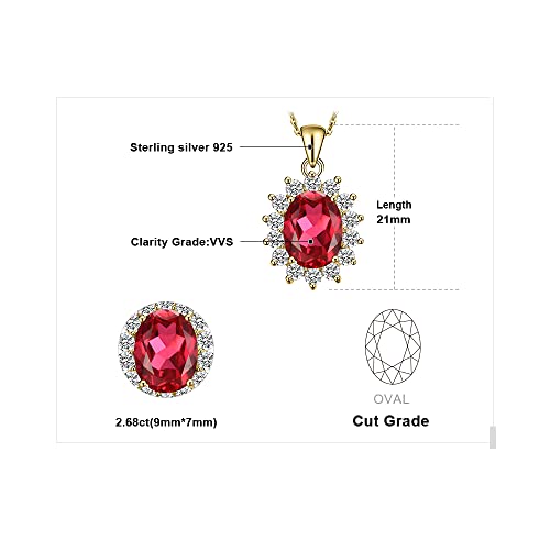 JewelryPalace Princess Diana Kate Middleton Natural Amethyst Citrine Garnet Peridot Topaz Created Ruby Sapphire Simulated Emerald Pendant Necklace for Women, 925 Sterling Silver Gemstone Jewelry Set - color: H-Yellow Gold Plated-ruby