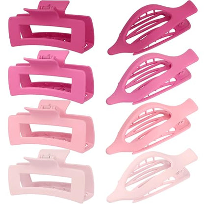 CHANDAT Hair Clips for Women, Flat Hair Clips, 8 pcs, 2style - Pink | 4.3 Inch Large Square Hair Claw Clips & Flat Hair Clips, Thick & Thin Hair, Hair Accessories for Women, Strong Hold Non-Slip - color: Pink