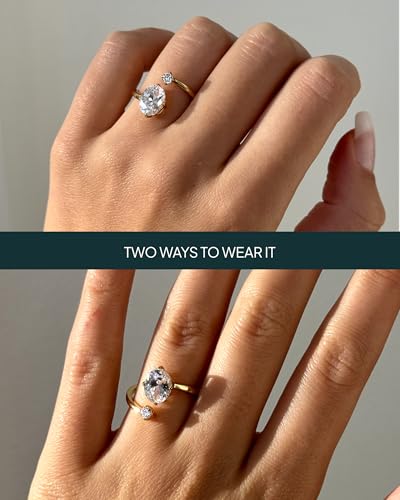 PAVOI 14K Yellow Plated Toi Et Moi 3CT Cushion Cut Cubic Zirconia Stone Wraparound Engagement Promise Ring for Women - Statement Ring - color: White Gold, size: 9, style: Oval Cut