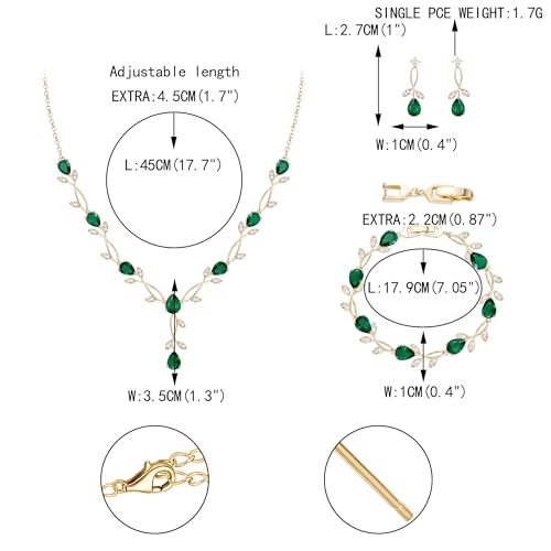 EVER FAITH Cubic Zirconia Pearl Leaf Bridal Jewelry Set for Bride Women | White Wedding Prom Necklace Dangle Earrings Bracelet, for Bridesmaid - color: CZ_Green Gold-Plated-Brass