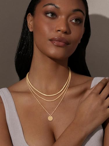 CHESKY Gold Layered Necklaces Set, 14K Gold Plated Paperclip Chain Stack | 3 Pcs Dainty Layering Necklaces, Gold CZ Pendant Necklace Trendy Jewelry Gift for Women Daily Wear - style: bar-gold