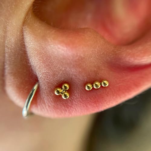 1PC ASTM F136 Titanium Mini Threadless Flat Back Stud 18G 6mm 8mm for Conch Helix Flat Tragus Labret - color: Linear Cluster - Tit