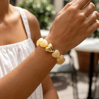 WOWORAMA Chunky Beaded Bracelets for Women Colorful Large Square Beads Bracelet Boho Acrylic Resin Stretch Bracelets Statement Chunky Bracelet Summer Jewelry - color: Heart-Beige