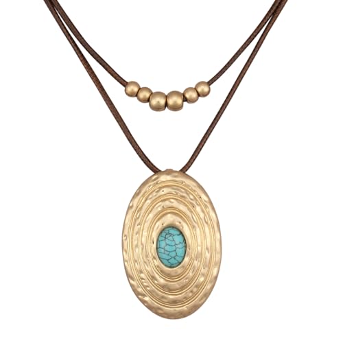 Boho Necklaces for Women Chunky Circle Necklace Bohemian Necklaces | Chunky Boho Necklace for Women Layered Boho Circle Leather Choker Necklace Long Vintage Necklaces Bohemian Jewlery Gifts - style: Boho Choker Necklace