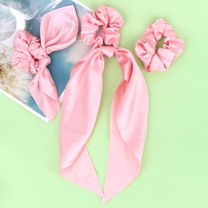 Silk Scrunchies Satin Silk Pink Elastic Hair Scrunchies Ties Bows Ribbon Accessories Knotted Bows for Women Girls Hair Valentine's Day Gifts - color: Pink