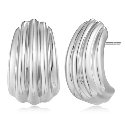 MUYAN Chunky Textured Earrings for Women Large Statement Studs | Brass Hypoallergenic Jewelry, Fashion Accessories, Gifts for Women - color: Silver
