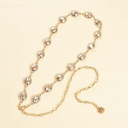 ILuvatar Green Glass Diamond Chain Belt - Metal Women's Western Style Dress Belt - color: F008-cp
