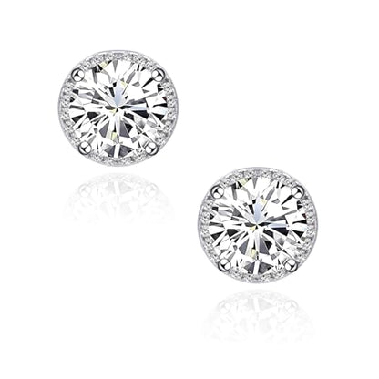 Round Cubic Zirconia Earrings Stud 8mm CZ Studs Earrings Hypoallergenic Princess Cut Earrings 925 Sterling Silver Post Studs Earrings for Women
