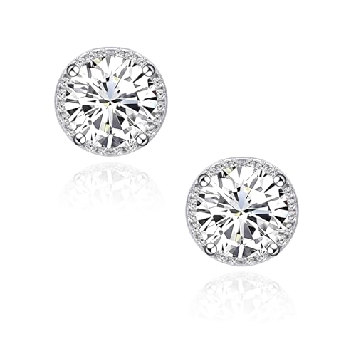 Round Cubic Zirconia Earrings Stud 8mm CZ Studs Earrings Hypoallergenic Princess Cut Earrings 925 Sterling Silver Post Studs Earrings for Women
