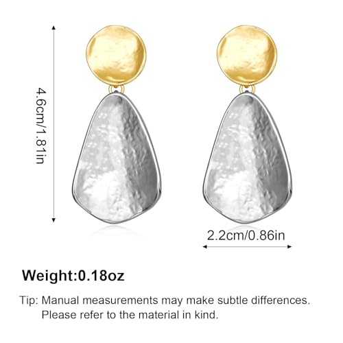 YUJIE Clip On Earrings for Women Dangle Hammered Geometric Earrings Gold Plated Jewelry - color: two tone