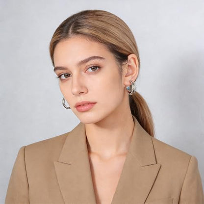 Gold Plated Chunky Hoop Earrings for Women - Stylish Statement Twisted Rope C Shaped Hoop Earrings Fashion Jewelry Gift - color: mix metal