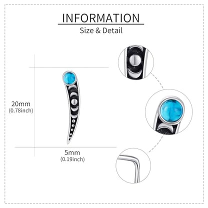Ear Climbers Earrings for Women Sterling Silver Vintage Ear Crawler Earrings Jewelry Gifts for Women - style: Moon Phase-Turquoise