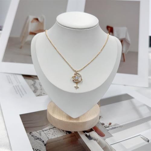 Elegant Moon Star Pendant Necklace for Women Trendy Imitation Crystal Necklace Trendy Adjustable Beaded Chain Delicate Celestial Wedding Engagement Anniversary Statement Jewelry for Valentine Mother