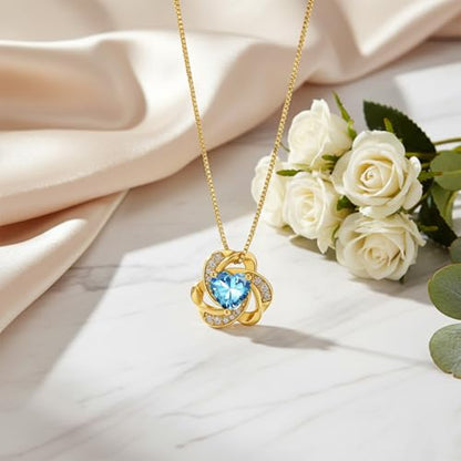 Midari 18K Gold Love Knot Necklace Love Knot Pendant Necklace with 12 Months Birthstones I Love You Forever Jewelry Gifts for Women Mom Her - color: 12-December
