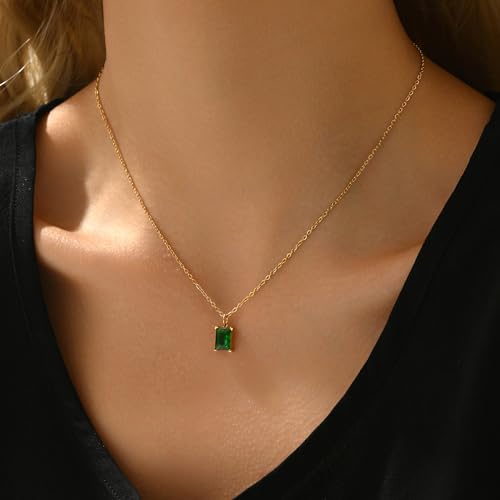 Cubic Zirconia Necklaces for Women 18K Gold Plated Tear drop Necklace Dainty Layered CZ Lariat Diamond Necklace - color: Green CZ-Gold