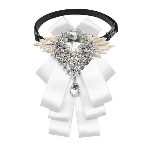 Big Rhinestone Bow Ties，Bowtie Pre-Tied Bowties Men Women | Suit for tuxedo party wedding - color: White