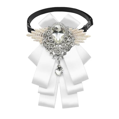 Big Rhinestone Bow Ties，Bowtie Pre-Tied Bowties Men Women | Suit for tuxedo party wedding - color: White