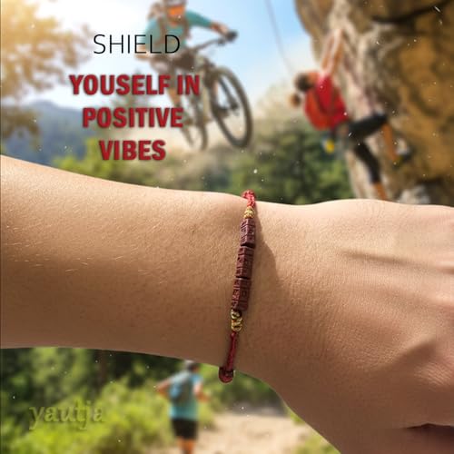 Yautja Tibetan Buddhist Red Buddha Spiritual Protection Red String Bracelet | Meditation Prayer Jewelry for Good Luck Health Wealth, Cinnabar Beads Exorcism Bracelet with Amulet Card, Handmade Adjustable - color: winered with talisman
