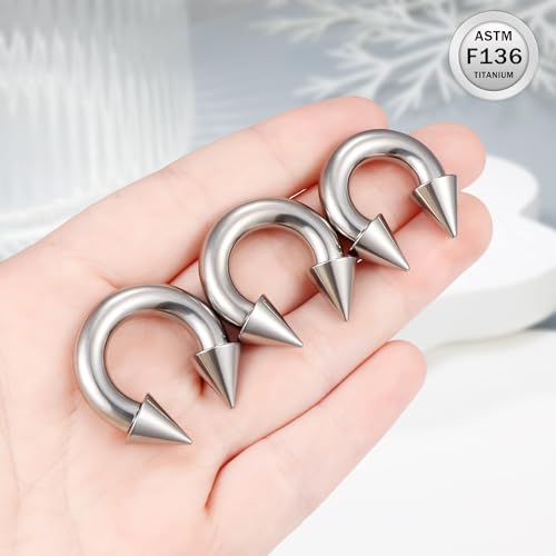 Ruifan 20G 18G 16G 14G 12G 8G 6G 4G 2G Horseshoe Nose Ring Titanium Septum Rings Piercing Jewelry Internally Threaded Gauges Cartilage Conch Helix Rook Lip Tragus Earring Hoop Eyebrow For Women Men - size: Spike: 2G - 14MM