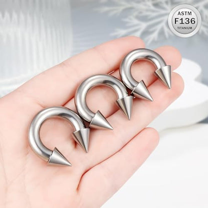 Ruifan 20G 18G 16G 14G 12G 8G 6G 4G 2G Horseshoe Nose Ring Titanium Septum Rings Piercing Jewelry Internally Threaded Gauges Cartilage Conch Helix Rook Lip Tragus Earring Hoop Eyebrow For Women Men - size: Spike: 2G - 14MM