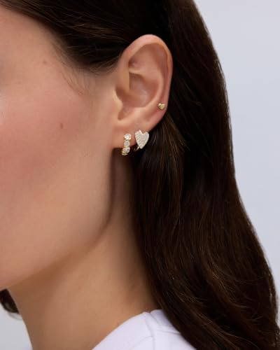 PAVOI 14K Gold Plated Huggie Earrings for Women - Gold Earrings Hoops with Heart Shaped Cubic Zirconia - Hypoallergenic Cartilage Trendy Fashion Huggie Hoop - Dainty Romantic Everyday Jewelry - color: White Gold