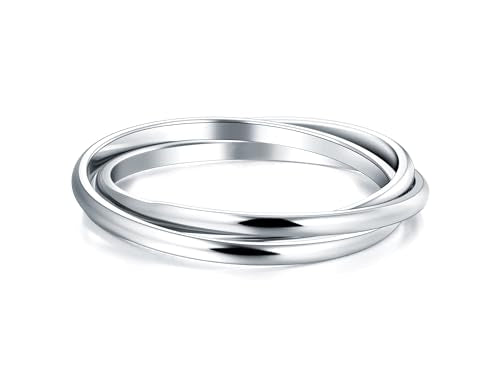 MINDDHA Waterproof No Tarnish Rings|14K Gold/White Gold Plated| Fidget Stacking Anxiety Interlocking Triple Row| Silver/Gold Rings for Women- 2mm 3mm Band Size 4-12 - color: Waterproof 2mm silver
