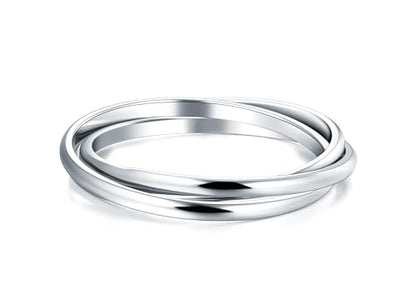 MINDDHA Waterproof No Tarnish Rings|14K Gold/White Gold Plated| Fidget Stacking Anxiety Interlocking Triple Row| Silver/Gold Rings for Women- 2mm 3mm Band Size 4-12 - color: Waterproof 2mm silver