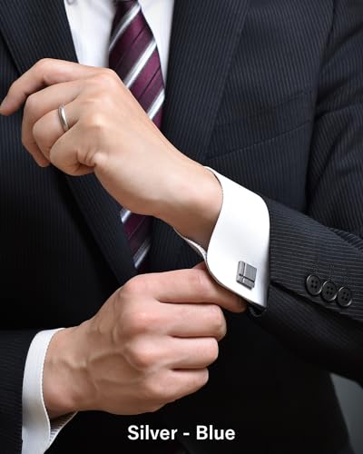 [TAVARAT] Cufflinks for Men Black Silver Red Blue Crystal glass Tps-040 - style: silver blue