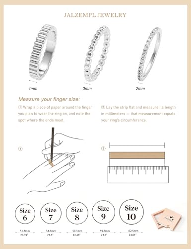 3Pcs Stackable Gold Rings Set for Women Cubic Zirconic Ribbed Bead Jewelry | 14K Gold & Silver Plated, Non Tarnish, Dainty Stacking Design, Trendy Gift - color: Silver