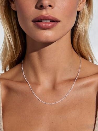 FOCALOOK Womens Chain Necklace, 1/1.4/2mm Thin Cable Link Necklace Chain | Hypoallergenic 316L Stainless Steel, Non Tarnish, Sturdy Chain for Pendants, 14K Gold Plated/Silver/Rose Gold/Black, 14-30" - color: 1mm Silver, size: 24 Inch