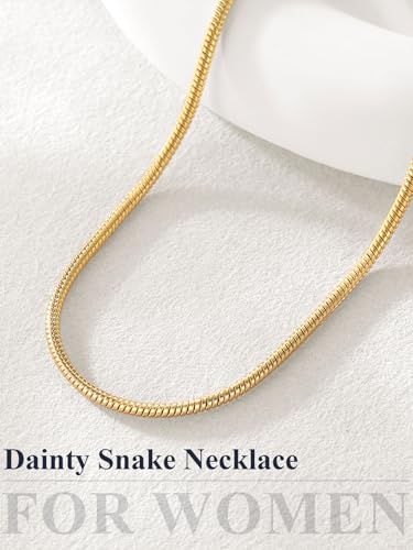 U7 Snake Necklace for Women 14K Gold Plated/Silver/Rose Gold/Black Chain Necklace Hypoallergenic, Stainless Steel Tiny Snake Chain Necklace 1/1.2/1.5/2MM, 14-30" Adjustable Minimalist Gift - color: o-Gold-2mm