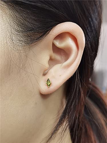 Minimalist Green Peridot 925 Sterling Silver Small Stud Earrings for Women Gold-Tone Tiny Mini Crystal Birthstone Studs Cartilage Tragus Post Hypoallergenic Piercing Birthday Jewelry Gifts