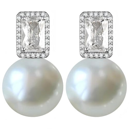 Faux Pearl Cubic Zirconia Stud Earrings, Hypoallergenic Lightweight Round Pearl Studs for Women - color: White, size: Pearl 12mm-CZ 4*8mm