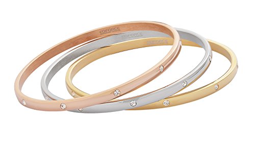Women's Stackable Set of 3 CZ Cubic Zirconia Bangles Bracelets - color: Tri-color