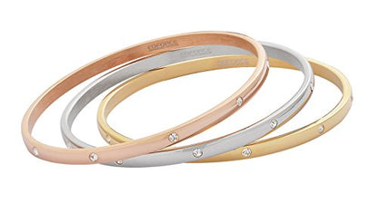 Women's Stackable Set of 3 CZ Cubic Zirconia Bangles Bracelets - color: Tri-color