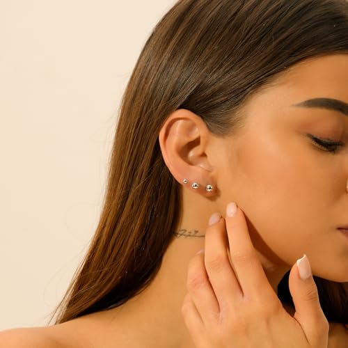 JINERA 5 Pairs Stud Earrings for Women 14K Plated Gold/Silver Pearl Ball Small Stud Earrings Set Cartilage Piercing Hypoallergenic Lightweight Flatback Earrings Jewelry Gifts for Women - color: 1 Pair Flat Back Stud Earrings - Silver