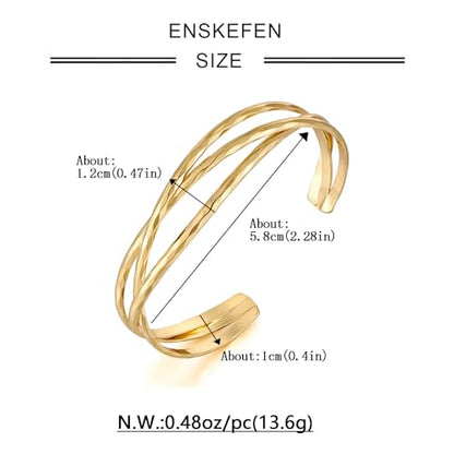 Gold Cuff Bracelet for Women Chunky Multi-layer Cross Wire Open Bracelet Hollow Wide Cuff Bracelets Adjustable Gold Open Cuff Bangle Bracelet - color: Triple Cuff Bracelet