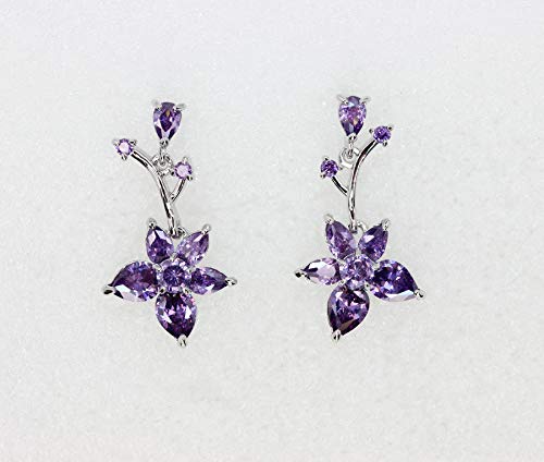 Faship Gorgeous CZ Crystal Floral Necklace Earrings Set - color: Purple