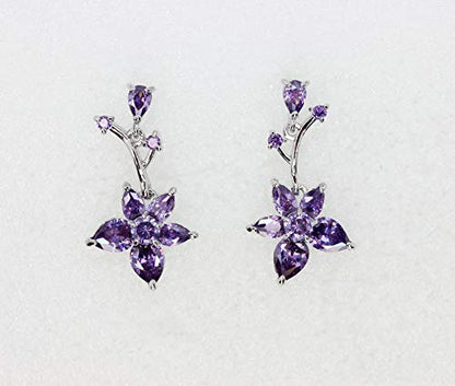 Faship Gorgeous CZ Crystal Floral Necklace Earrings Set - color: Purple
