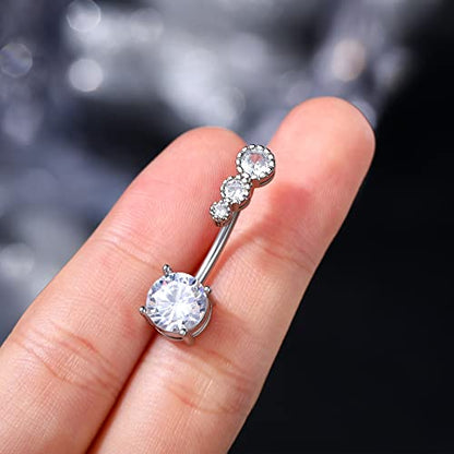 CM Crareesi Mania Women Boho Belly Rings Turquoise Stone Curved Barbell Belly Rings Piercing Jewelry - color: Clear CZ