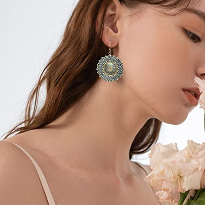 Colorful Bead Earrings For Women Summer Beach Handmade Bead Earrings Bohemia Hoop Dangle Earring For women - color: Grey