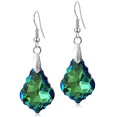 Unique Sparkly Multi-color Crystal Teardrop Dangle Drop Earrings Rainbow Crystal Geometry Earrings for Women Statement Chic Charm Jewelry Gifts - color: Green