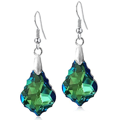 Unique Sparkly Multi-color Crystal Teardrop Dangle Drop Earrings Rainbow Crystal Geometry Earrings for Women Statement Chic Charm Jewelry Gifts - color: Green