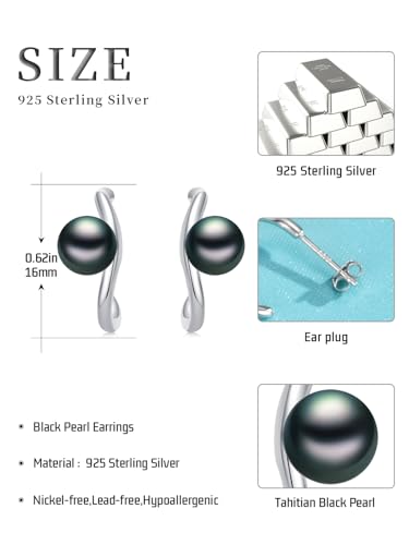 Tahitian Black Pearl Earrings Stud 925 Sterling Silver Black Pearl Earrings Birthday Jewelry Gift for Women Mom Wife Her