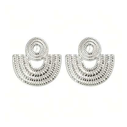 Gold Statement Earrings For Women, 14K Gold Plated Textured Geometric Drop Earrings - Hypoallergenic Stainless Steel Statement Earrings for Women, Waterproof Fan-Shaped Dangle Earrings for Beach & Daily Wear - color: Fan Silver DKE252046S