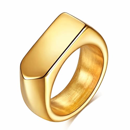MYNENEY Stainless Steel Square Shape Signet for Men Statement Ring - color: Arrow Gold