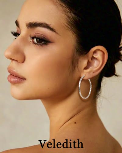3MM Thin Sterling Silver Hoop Earrings for Women Hypoallergenic | Lightweight Small Silver Hoop Earrings Thin Twisted Hoop Earrings for Sensitive Ears - color: Silver-40MM