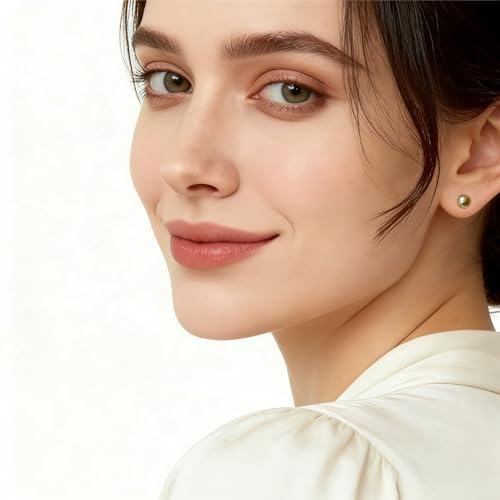 Gold & Brown Faux Pearl Stud Earrings, S925 Silver Posts Hypoallergenic for Women - color: Gold, size: 8mm